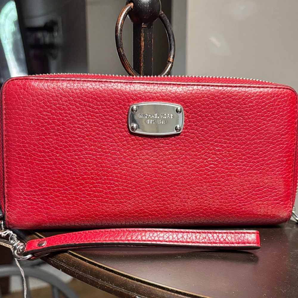 Michael Kors Cherry Red Leather Wallet NO callouts !!!
